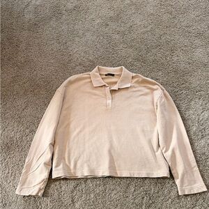 Zara Beige Long Sleeve Polo Top